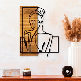 Wallity Woman Posture - Escultura de pared en Negro y Nogal Claro